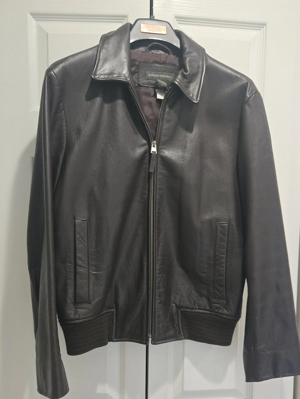 Banana Republic Men's Dark Brown Leather Bomber Jacket